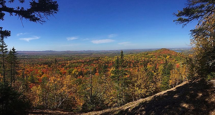 View from southern peak of Quaggy Jo mountain in Presque Isle, Maine, October 2022. Facing west.