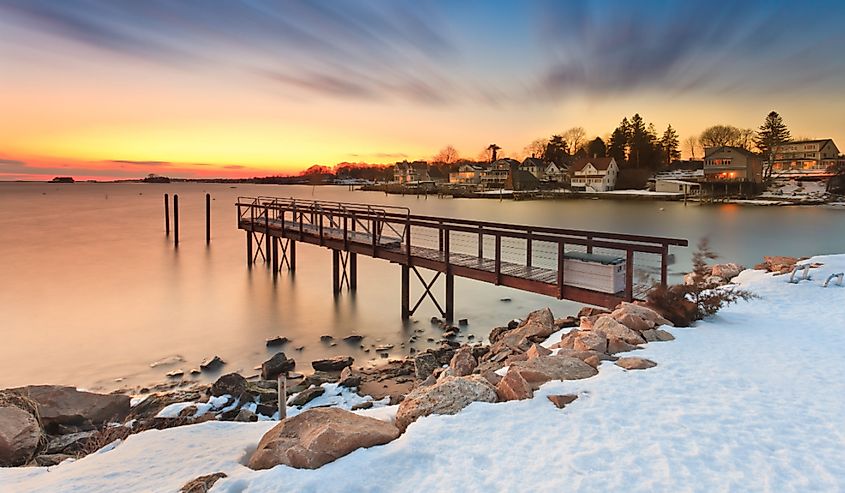 Dusk at the Pier, captured during the winter in Stony Creek, Branford, Connecticut.
