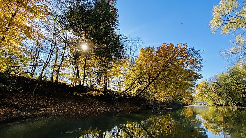 Wildcat creek park in autumn in Kokomo, United States.