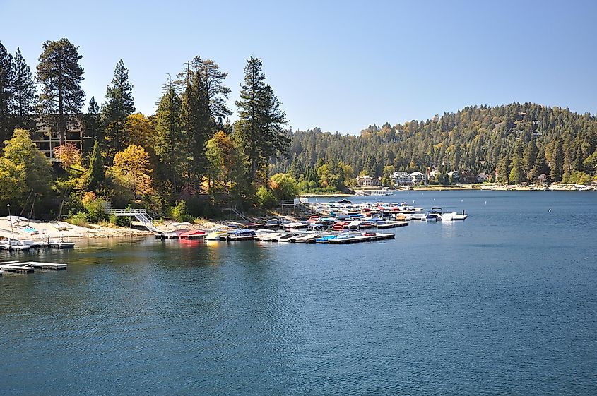 Autumn view of scenic Lake Arrowhead in the Southern California mountains