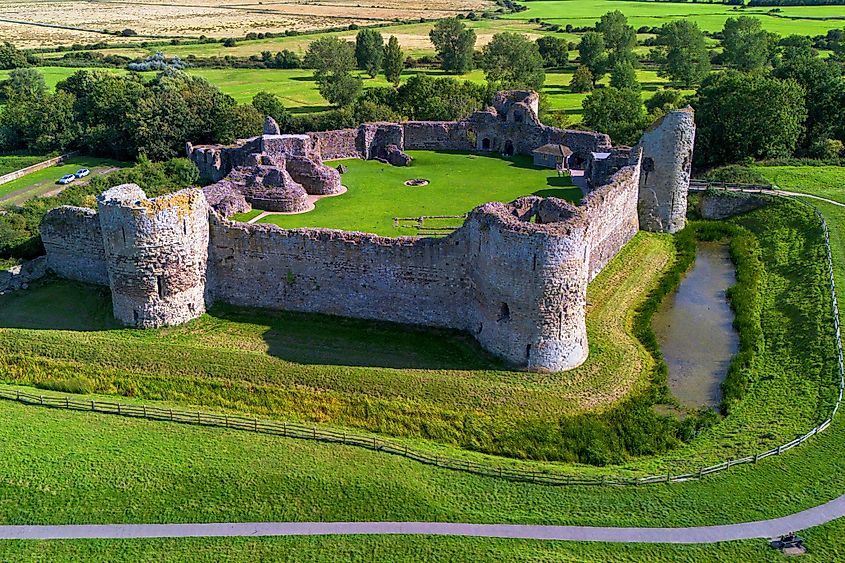 Pevensey Castle is a historic fortress in East Sussex, England, originally built by the Romans in the 4th century as a coastal fort.