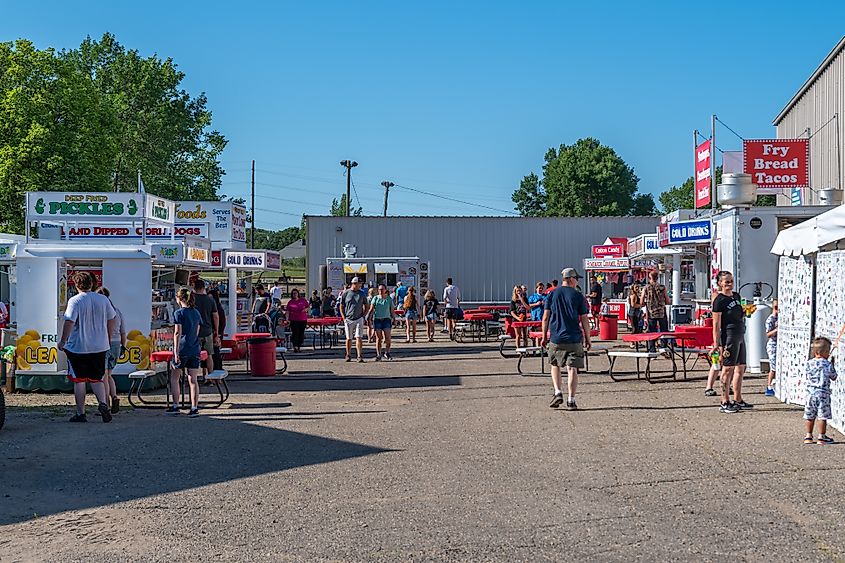 Food stands during the county fair in Fergus Falls in Minnesota. Editorial credit: Barbarajo / Shutterstock.com