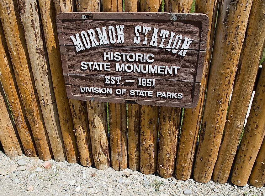 A sign at the Mormon Station State Historic Park