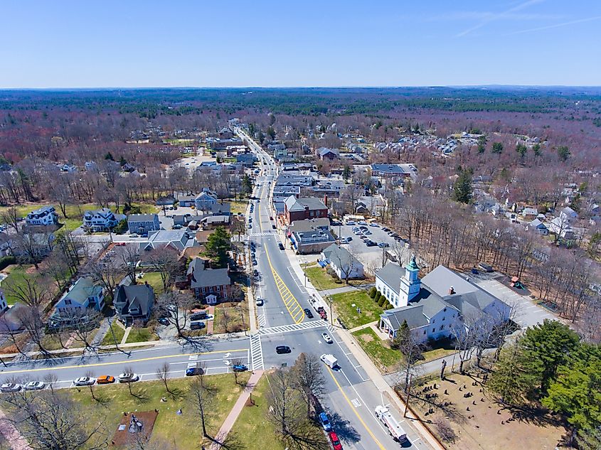 Aerial view of Hopkinton, Massachusetts.