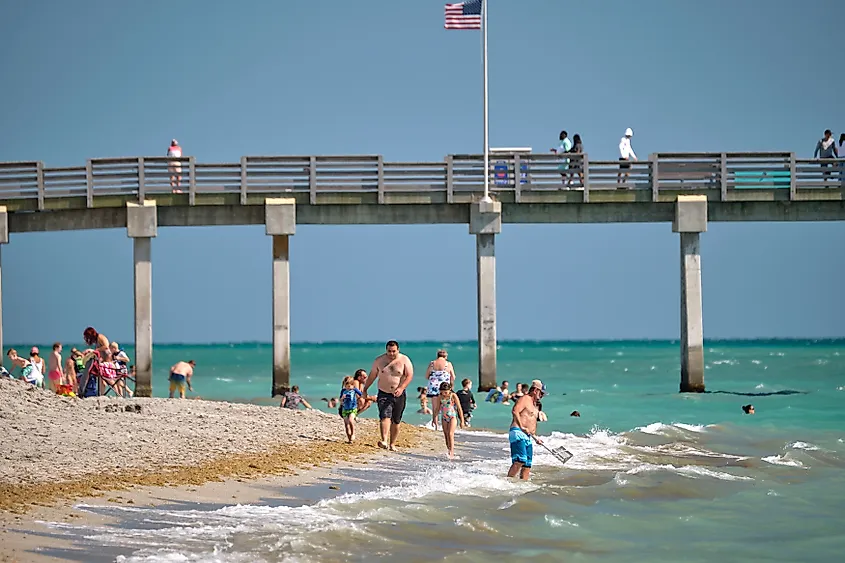 People bathing in the sea at Venice, Florida. 