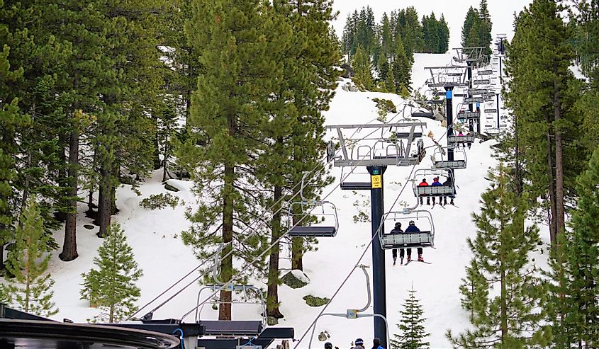 Peak Ski/Snowboarding season at Diamond Peak Ski resort in Lake Tahoe after a winter storm brought several inches of fresh snow.