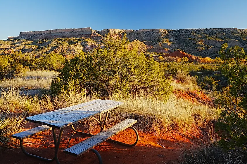 Camping area at the Palo Duro Canyon State Park, Texas.