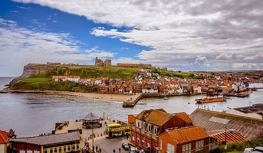Whitby, North Yorkshire, UK surrounded by water