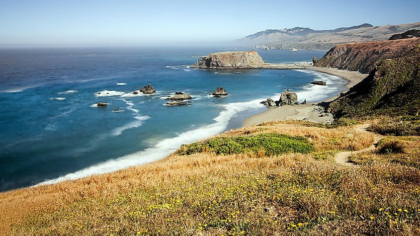 Panoramic view of the Pacific Coast from Goat Rock state park, Sonoma Coast, California