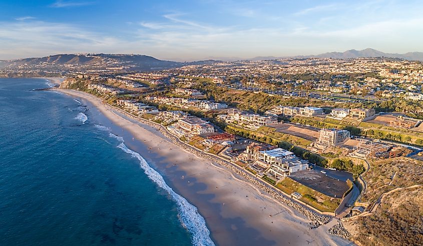Aerial view of The Strand in Dana Point, California in Orange County on a sunny day