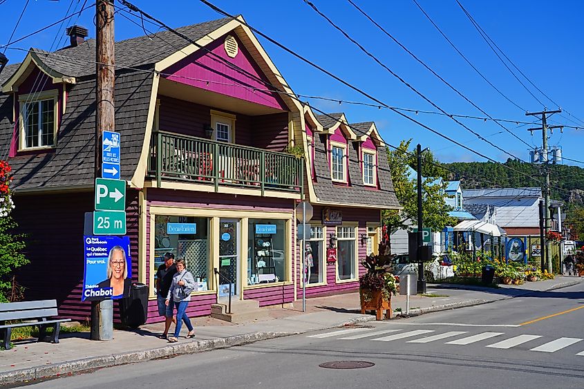 View of the village of Saint-Sauveur, a resort town in the heart of the Laurentians tourist region in Quebec, Canada. 