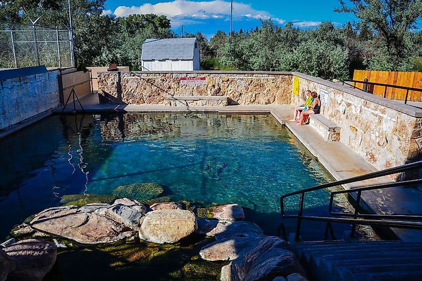 Natural hot springs encased in a rock pool, Saratoga, Wyoming