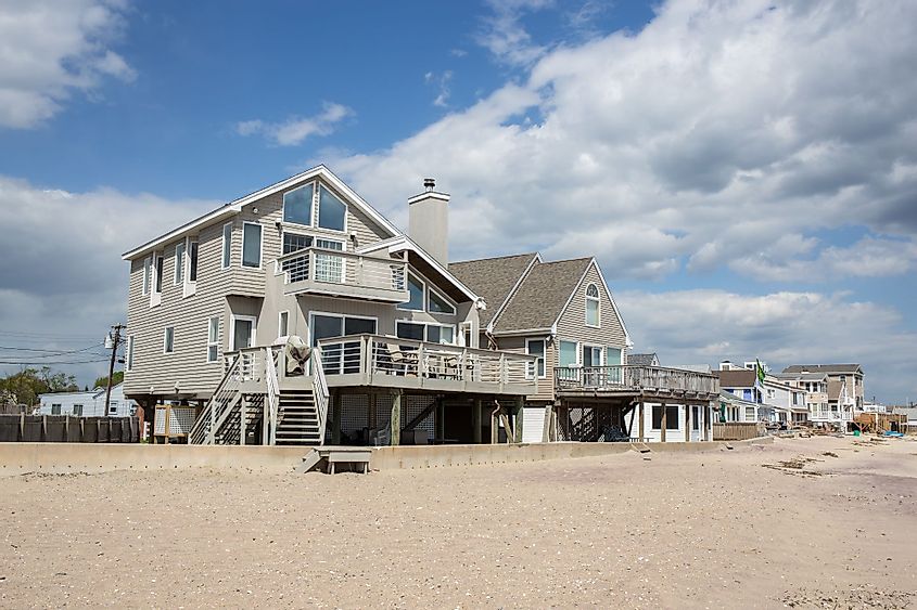 Beachfront cottages and homes on Long Island Shore in Old Saybrook, Connecticut