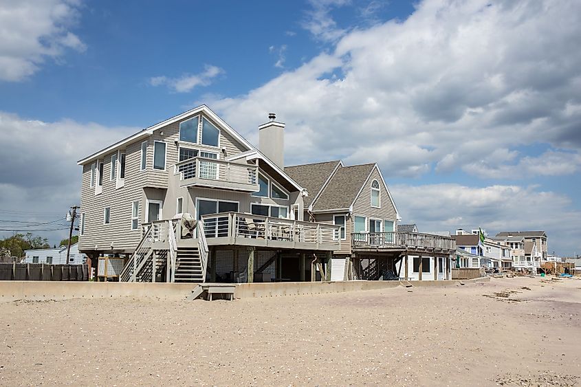 Beachfront cottages and homes on Long Island Shore in Old Saybrook, Connecticut.