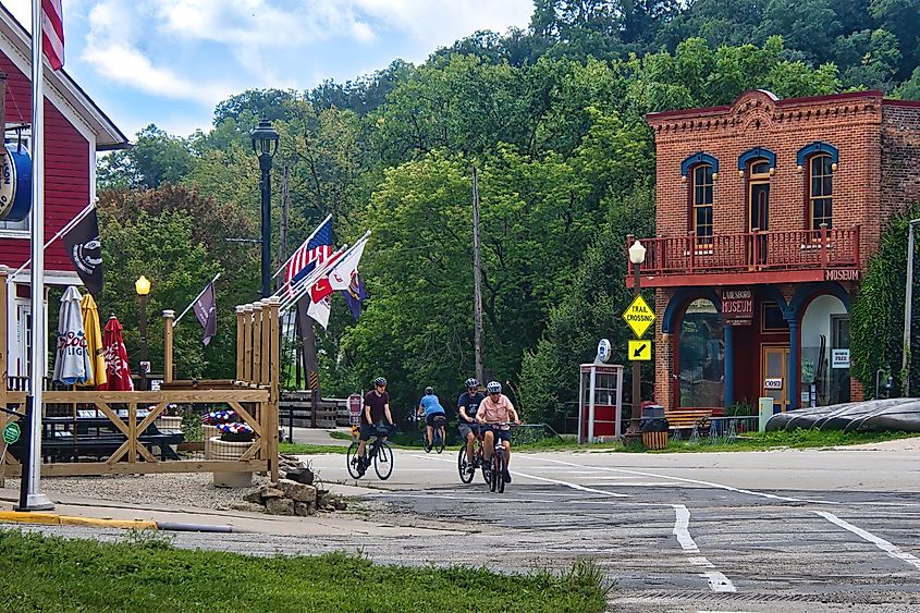 Root River State Trail crossing a street in Lanesboro, Minnesota