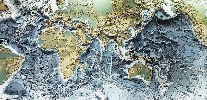 3d printed model of Earth with topographic heights of mountains and depth of oceans.