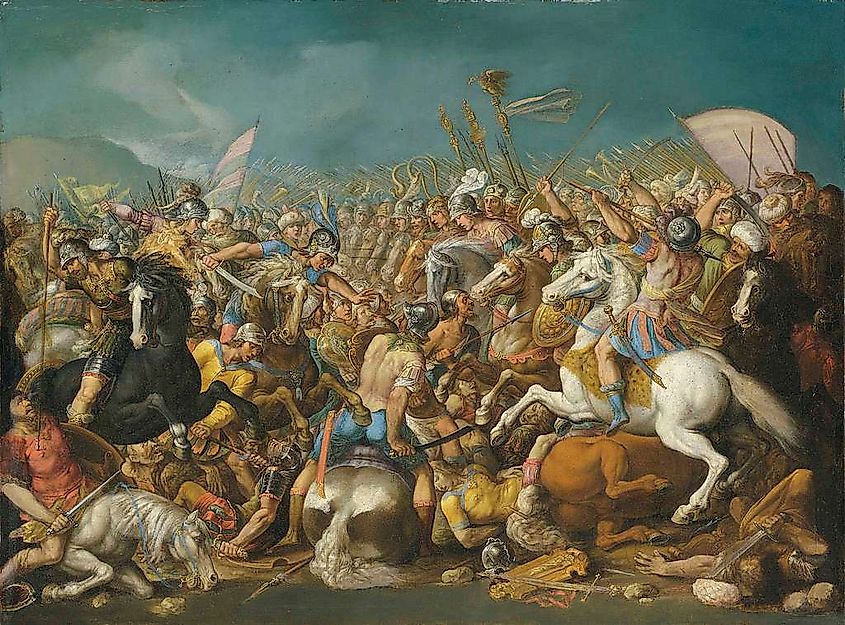 A classical battle scene, probably depicting the defeat of Hannibal by Scipio Africanus