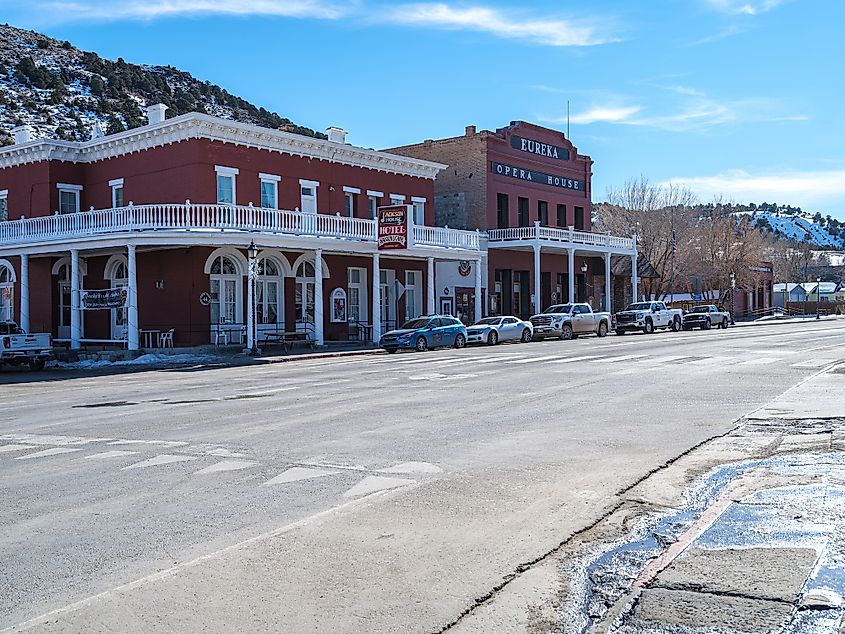 Exterior view of historic buildings and landmarks along Highway 50, Main Street, Eureka Nevada