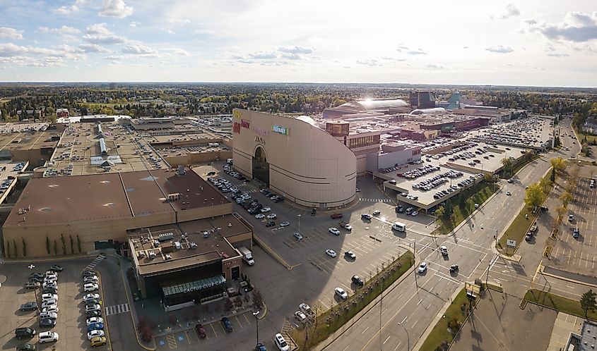 Aerial Panoramic view of West Edmonton Mall, Biggest Mall in North America. 