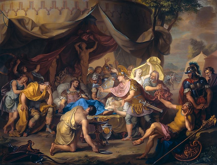 The death bed of Epaminondas, commander of the Theban army in the battle against Sparta. Image credit: Isaac Walraven, CC0, via Wikimedia Commons