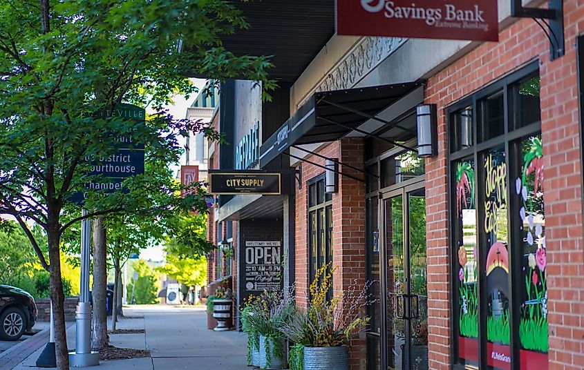 Stores in the Fayetteville Historic Square in Fayetteville, Arkansas