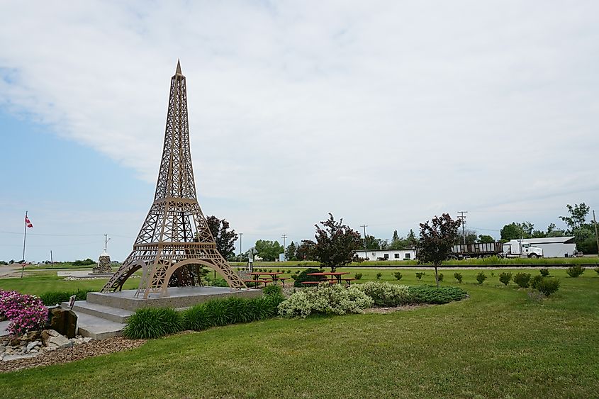 Editorial Photo Credit: Greg Johnston via Shutterstock. Eiffel Tower in Montmartre Saskatchewan