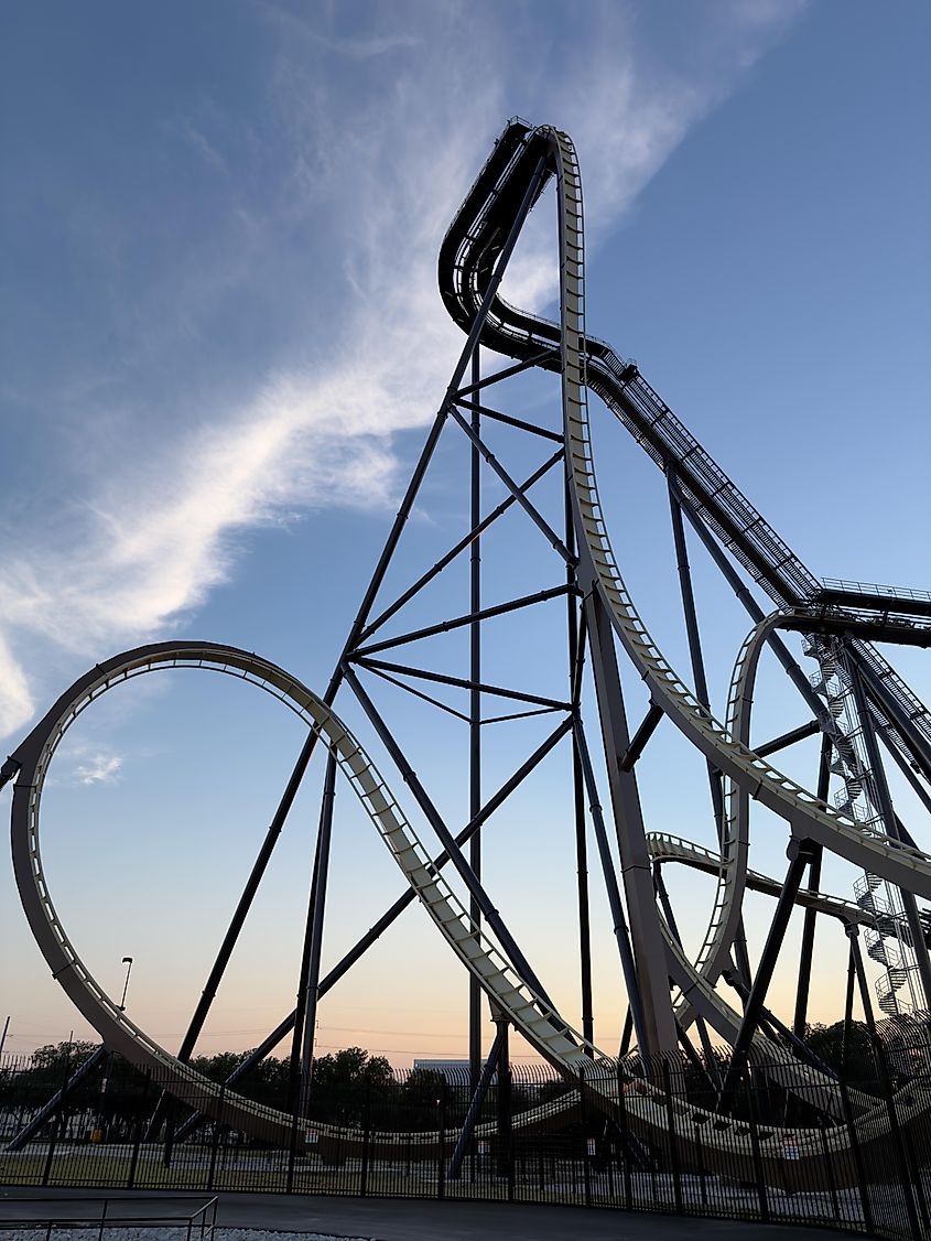 View of a coaster at Six Flags over Texas in Dallas, Texas. Via Shutterstock / Gunnar E Eide