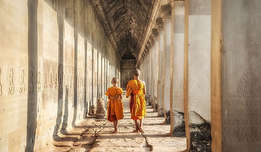 Two neophytes walking in Angkor Wat, Siem Reap, Cambodia