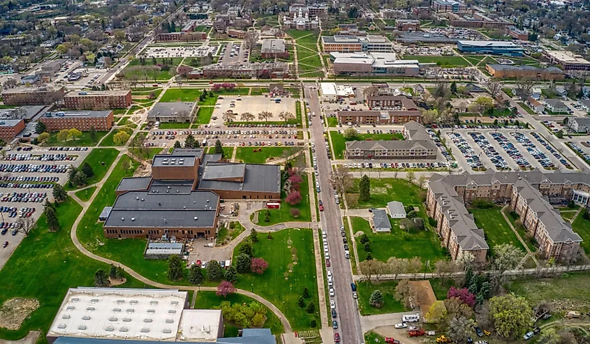 Aerial View of a State University in Vermillion, South Dakota