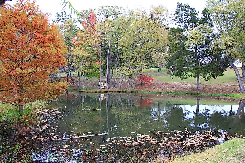 A park displaying fall colors in Batesville, Arkansas.