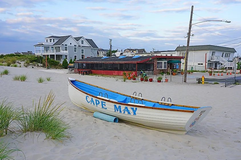 A boat on a beach in Cape May.