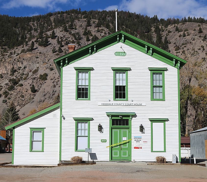 The Hinsdale County Court House, located at 317 Henson Street in Lake City, Colorado. At the time the picture was taken, the 1877 building was the oldest court house in Colorado still being used as a court house.