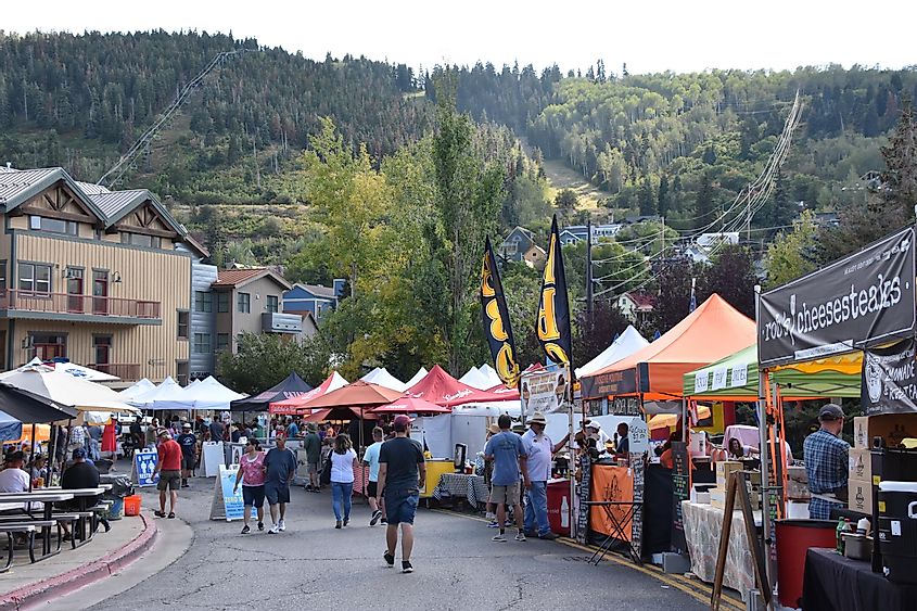 Park Silly Sunday Market in Park City, Utah, as seen on Aug 27, 2017. It is an eco-friendly open air market, street festival & community forum