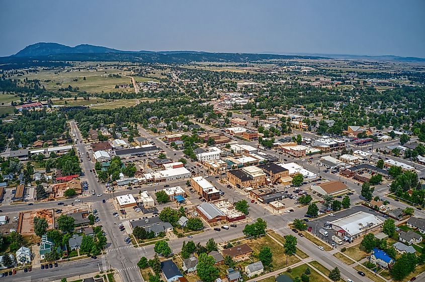 Aerial view of the town of Spearfish in South Dakota.