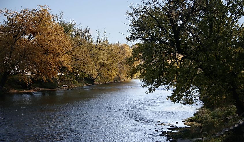 Dock on Turkey River in Elkader, Iowa. 