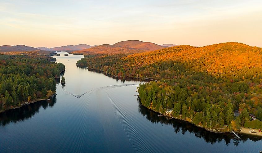 Aerial View Over Long Lake Adirondack Park Mountains New York