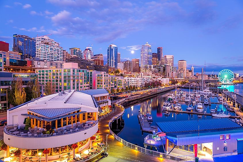 Downtown Seattle, Washington, at dusk.