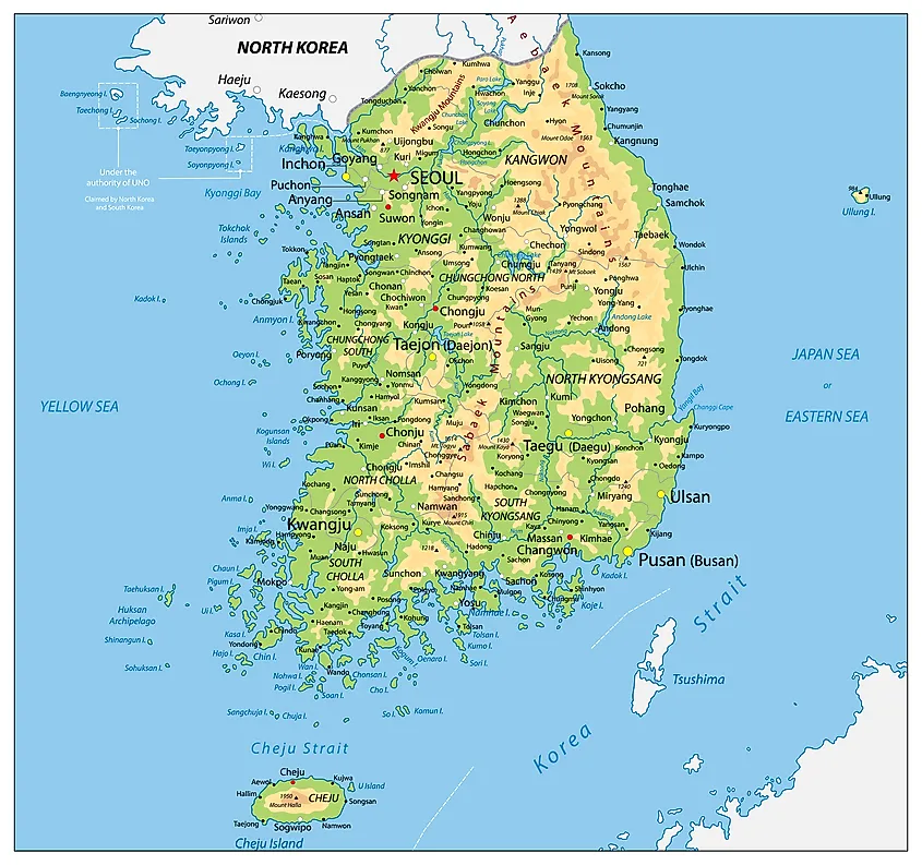 South Korea physical map.