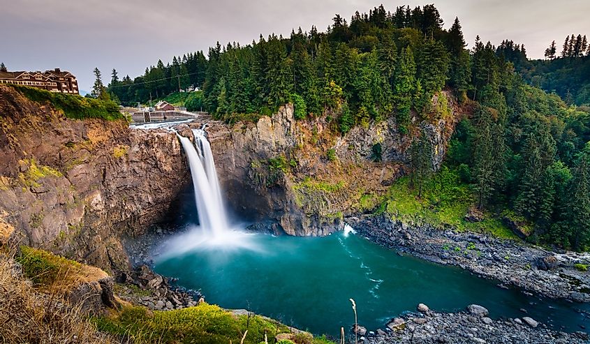 Landscape of Snoqualmie Falls in Washington State, USA. Washington State is a state in the Pacific Northwest.