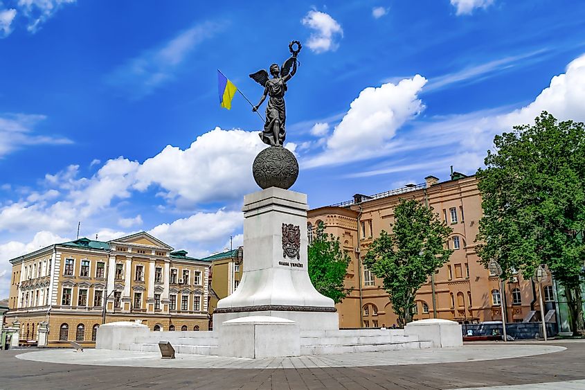 Statue of Independence on Constitution Square in Kharkiv, Ukraine