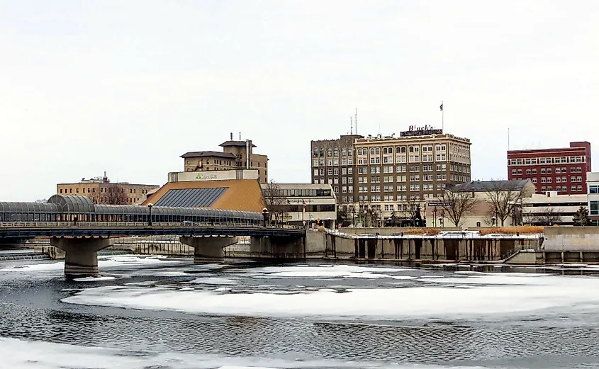 Downtown Waterloo from the west bank of the Cedar River