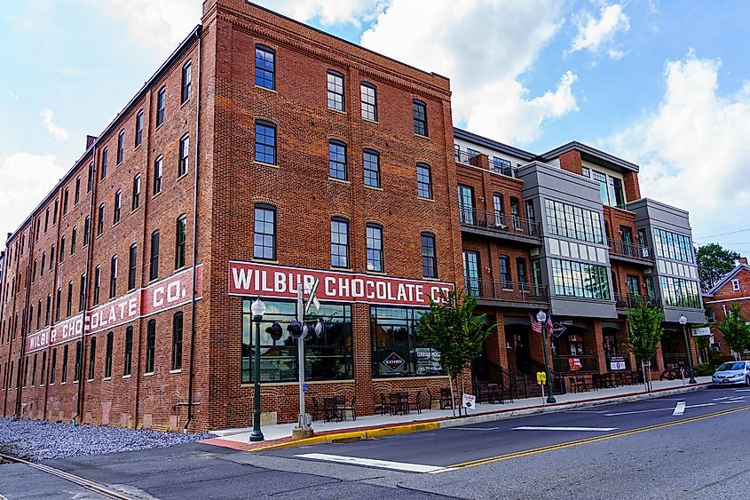 The former Wilbur Chocolate factory has been refurbished into a hotel, restaurant, and food market