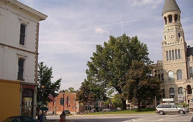 Public Square in downtown Salem, Indiana, United States.