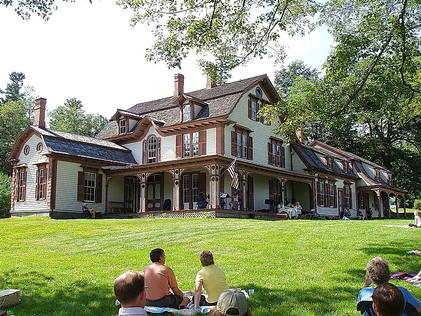 William Cullen Bryant Homestead, Cummington, Massachusetts, USA. A string quartet is playing on the porch.
