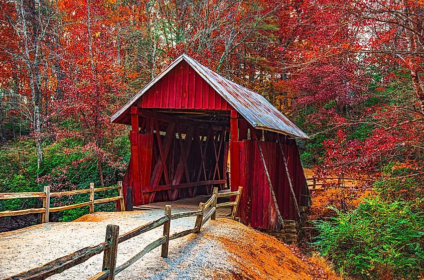 Historic Campbells Covered Bridge in Landrum in the fall