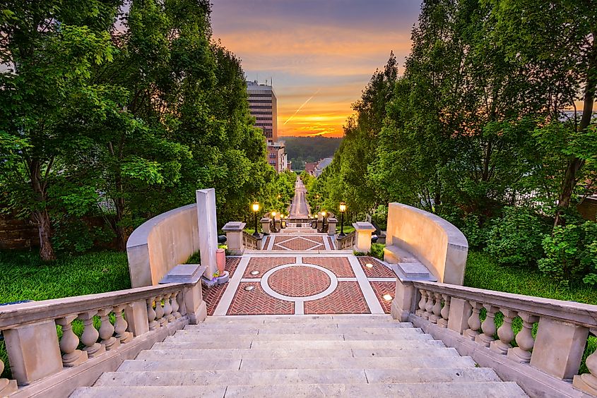 Lynchburg, Virginia, USA downtown at Monument Terrace.