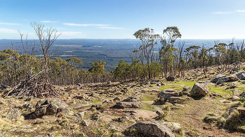 Panoramic view from Major Mitchell Lookout, Mount Macedon in the Macedon Ranges, Victoria, Australia