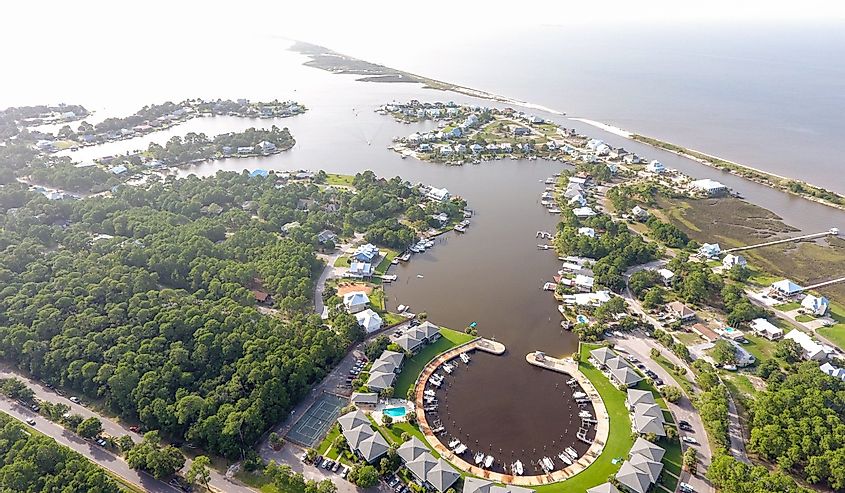 Aerial view of Dauphin Island, Alabama Gulf Coast