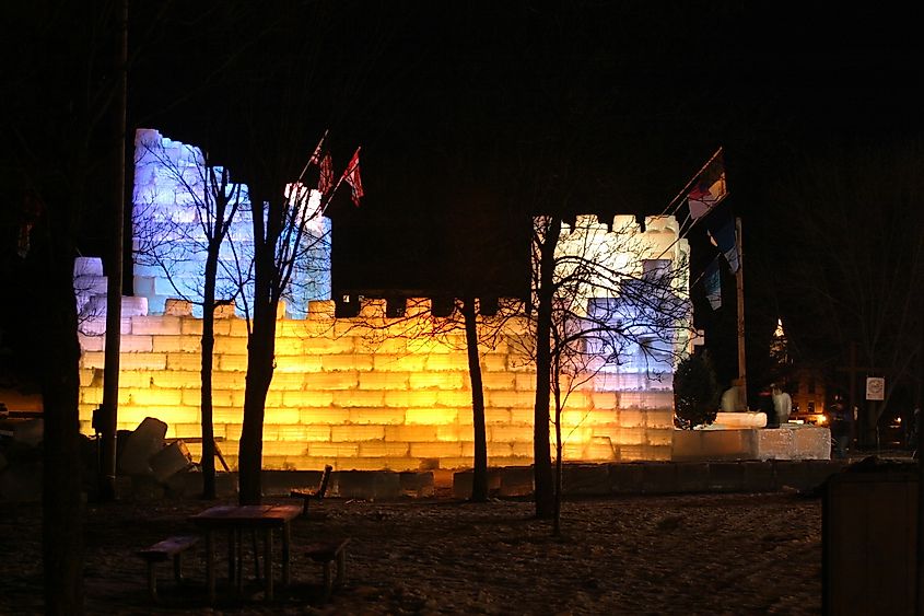 An ice palace constructed during the Saranac Lake Winter Carnival.