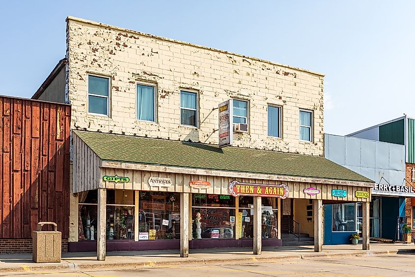 Chamberlain, SD, USA-24 AUGUST 2021: A western-themed storefront called 'Then  Again".